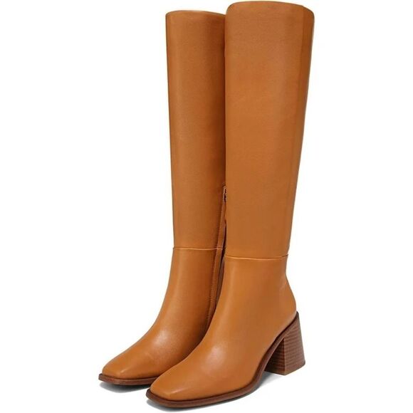 NWOB Sam Edelman Wade Wide Calf Leather Knee-High Boots in Caramel $250 size 6.5 - Picture 1 of 12